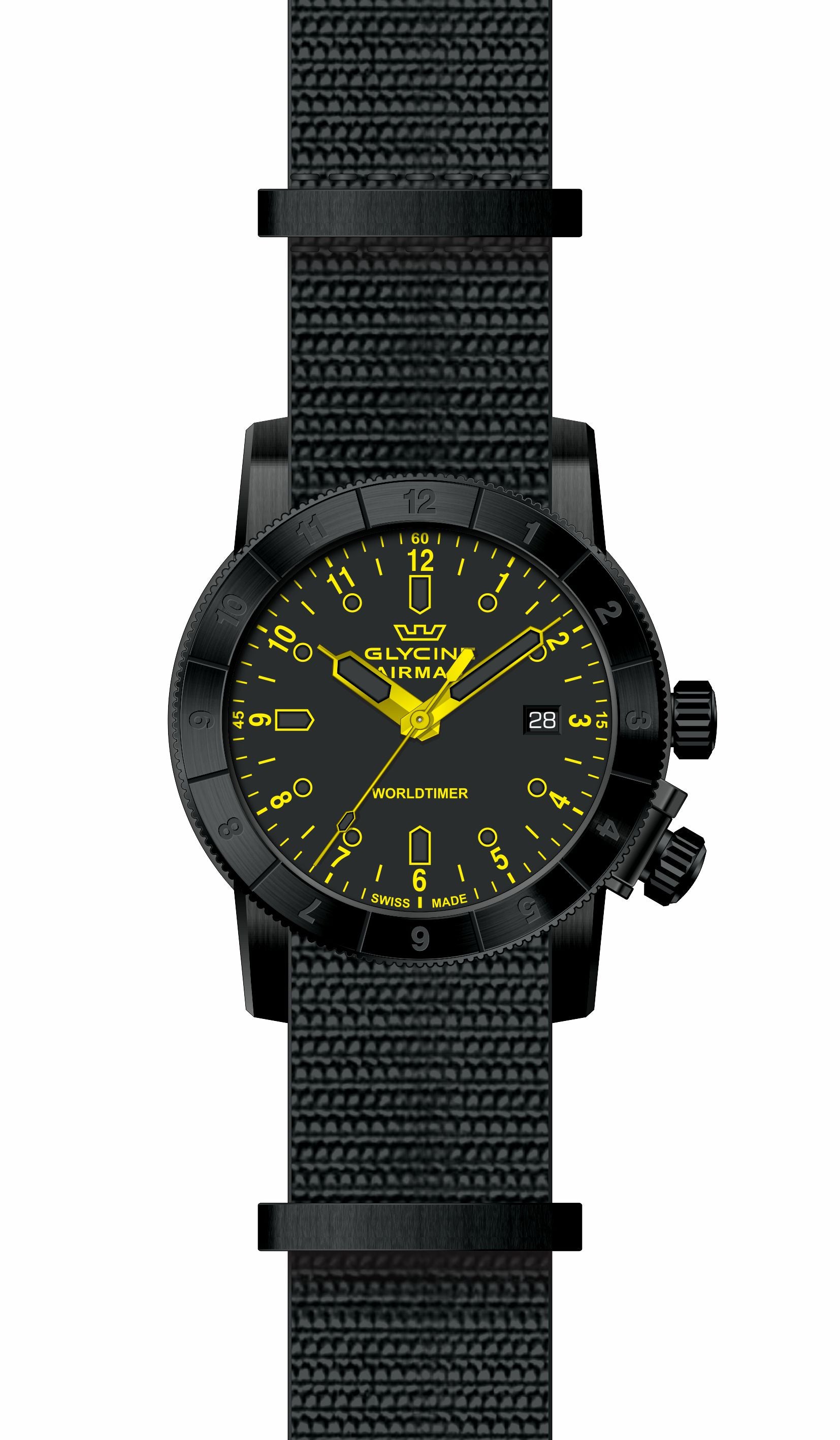 Glycine Airman Contemporary Worldtimer GMT Quartz Black Dial Men's Watch  GL1027 - Watches, Airman - Jomashop